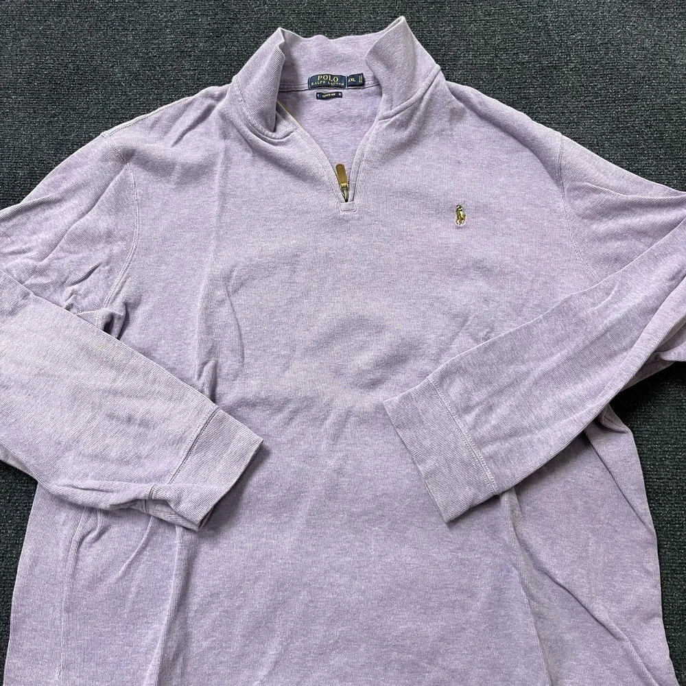 Polo Ralph Lauren Sweater Mens 2XL Purple 1/4 Zip Mock Neck Estate Rib Pullover